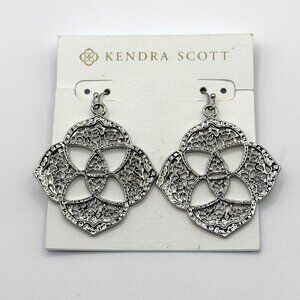 Kendra Scott Silver Filigree Drop Earrings Elegant Floral Design